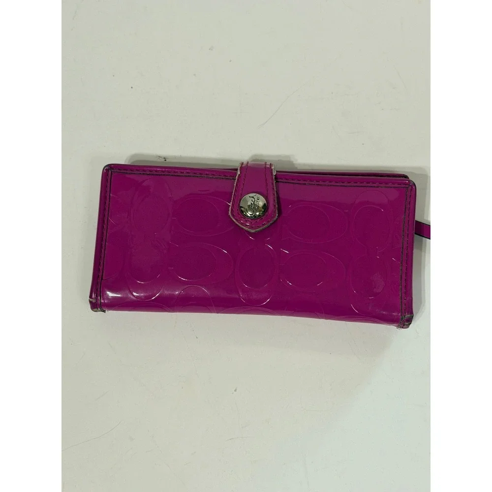 Coach Magenta Pink Patent Leather Signature C Embossed Slim Envelope Wallet